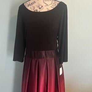 Size 18W long boat neck and satin wine color ombré skirt
